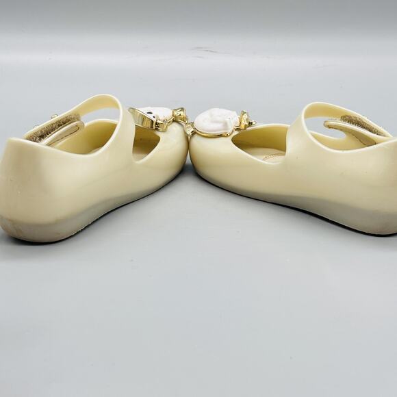 Mini Melissa Shoes Girls 8 White Mary Jane Beauty & Beast Mrs Potts Chip Flats - Picture 7 of 11